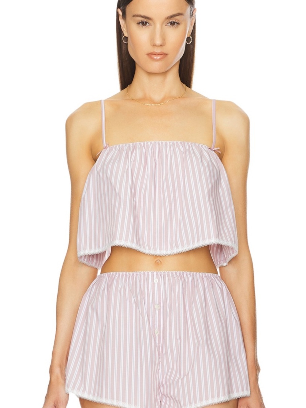 Striped Pink Cropped Cami & Shorts Set
